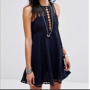 Free People Wherever you Go Navy Lace Mini Dress 6